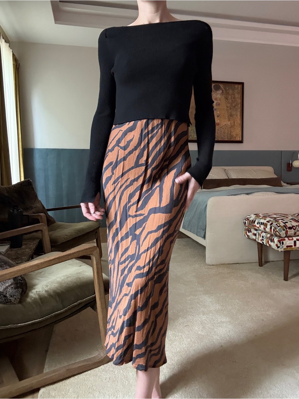 AllSaints Zebra-Print Dress with Sweater